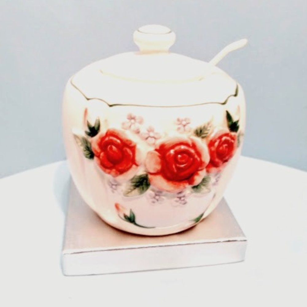 * OTAGIRI SUGAR/JAM BOWL W/LID, 3D ROSE PATTERN BY MARY ANN BAKER